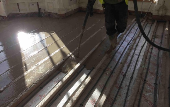 Fast Floor Screed - Retro fit in large house in Dalkey Co Dublin. Poured with LiteFlo Lightweight Flowing Screed, ideal for renovation projects where loading is an issue