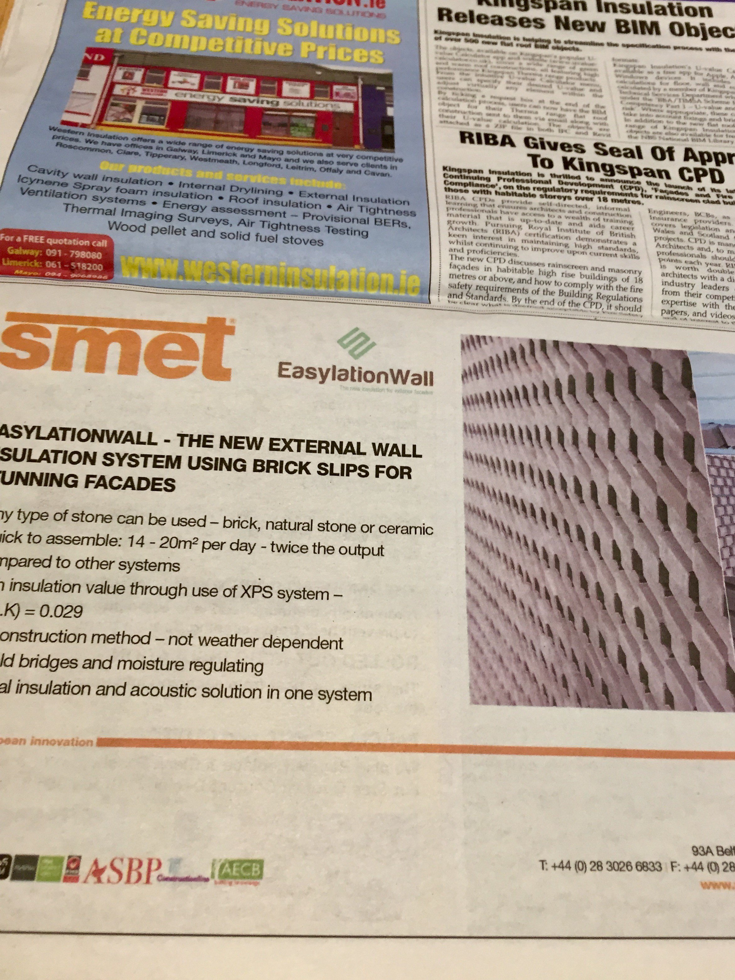 Smet Building Products Ltd feature EasylationWall in latest edition