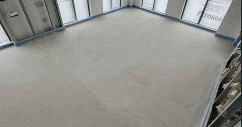 progress in Shoreditch, East London, with over 1,600m² LiteFlo® across multiple levels by Screed Fast